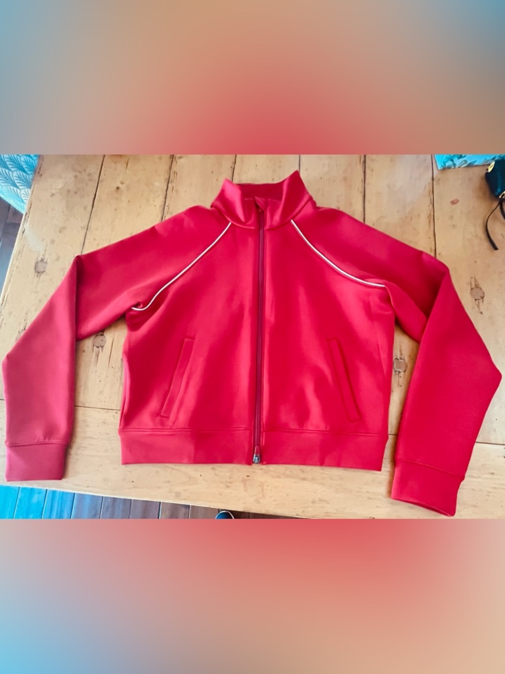 Beyond Yoga Red Zip-Front Bomber Jacket small